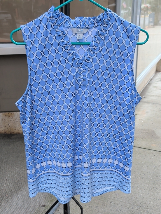 croft & barrow Tops - croft & barrow Light Blue Geometric Ruffle V-Neck Sleeveless Top
